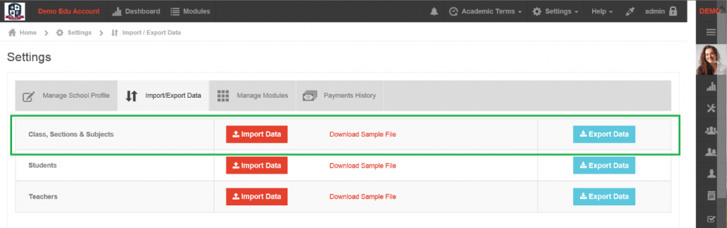 bulk upload class subject section
