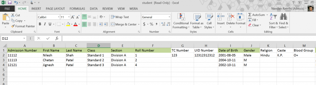 csv upload student