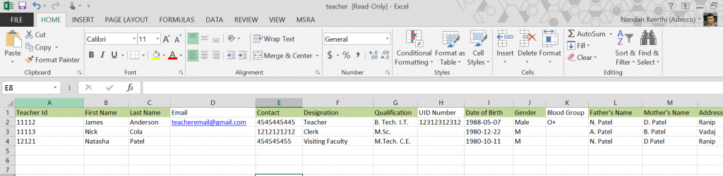 csv upload teacher