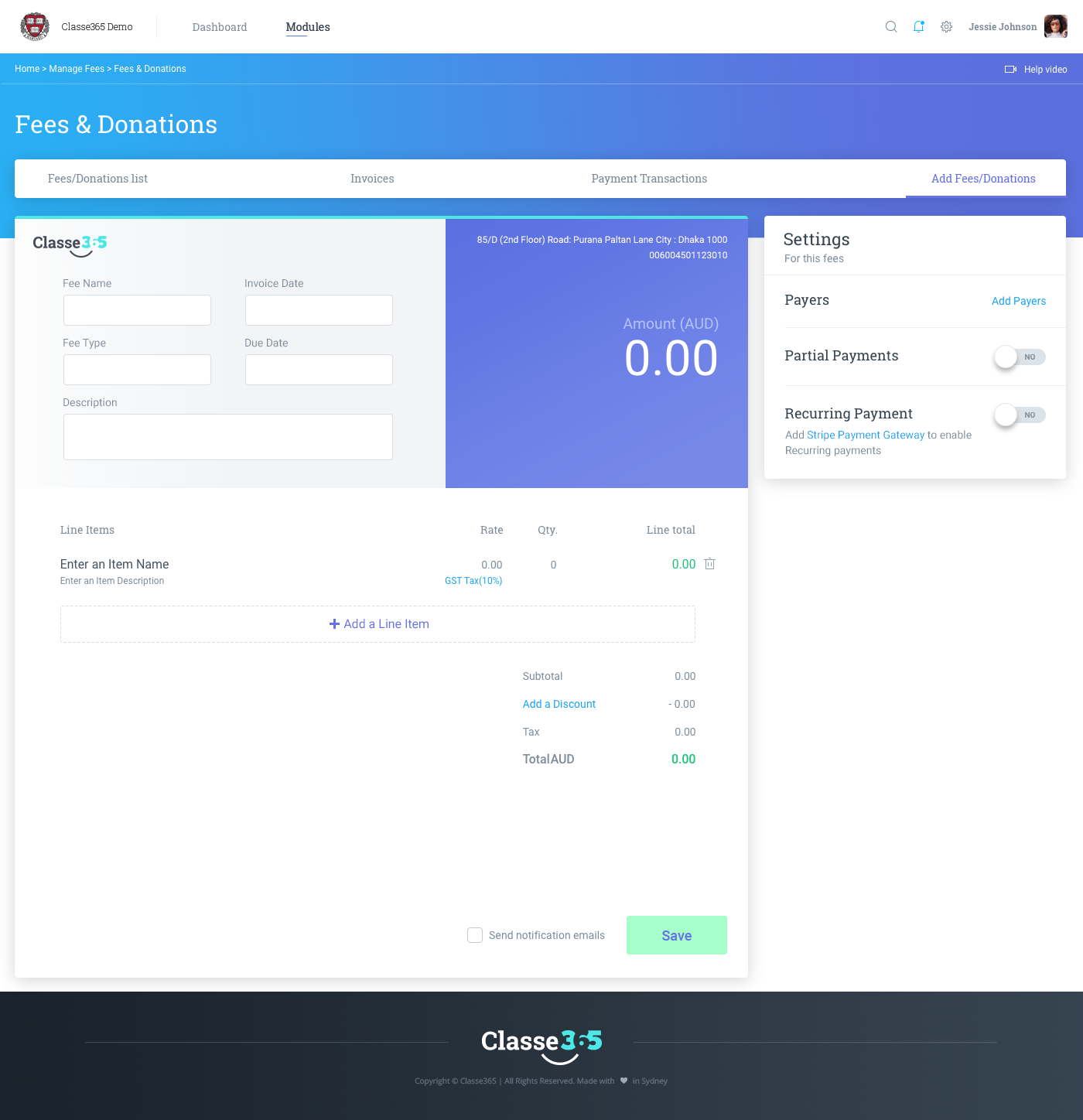 Classe365 Fees and Donations